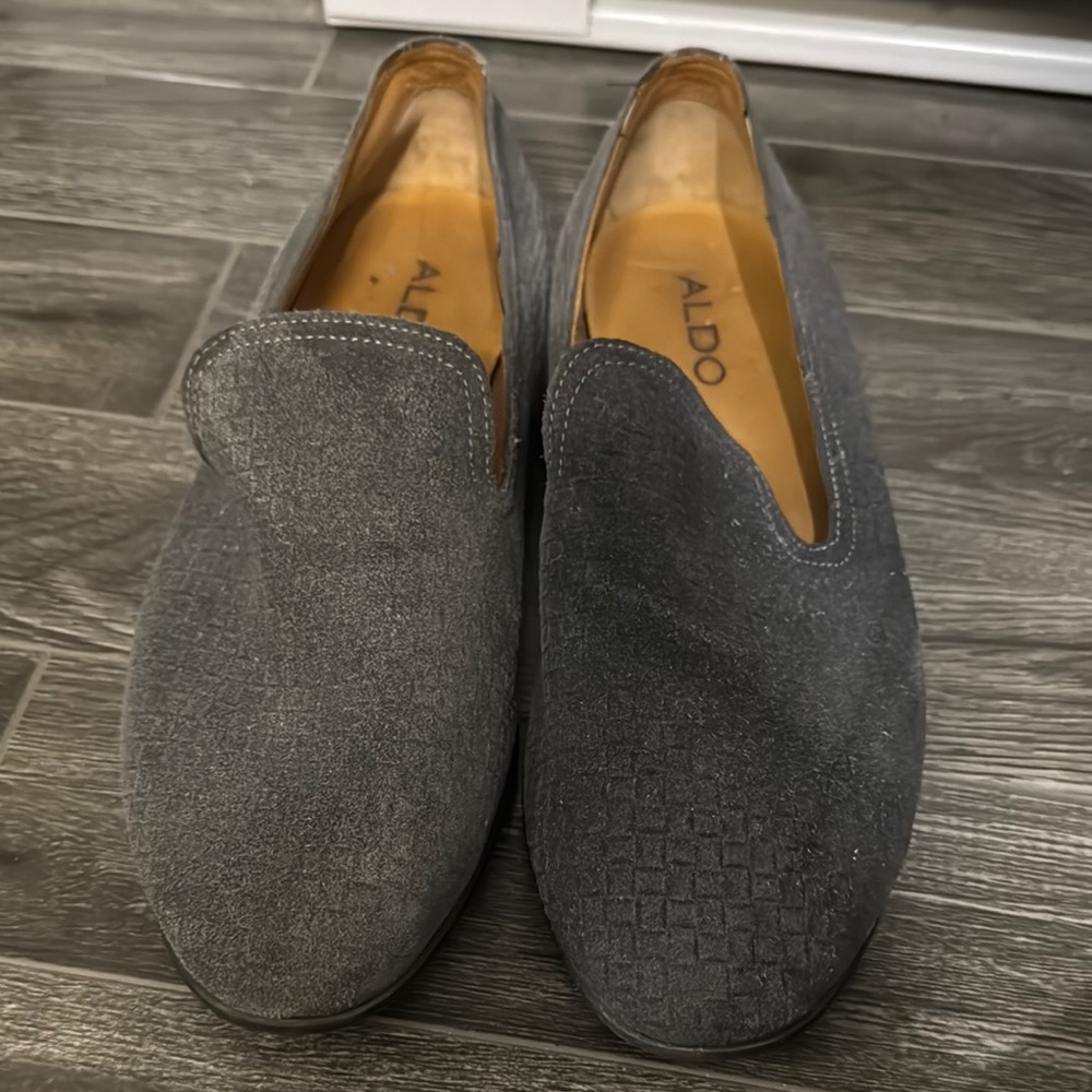 Aldo Gray Slip-On Loafers with Soft Suede Material and Rounded Toe